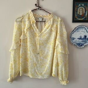 Rachel Zoe Long Sleeve Yellow Floral Blouse